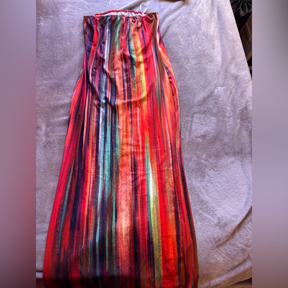 Fashion Nova Red and Blue Pleated Maxi Skirt